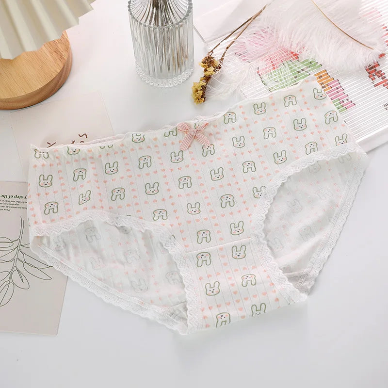 {6 Pieces} Lace Cotton Low Waist Briefs