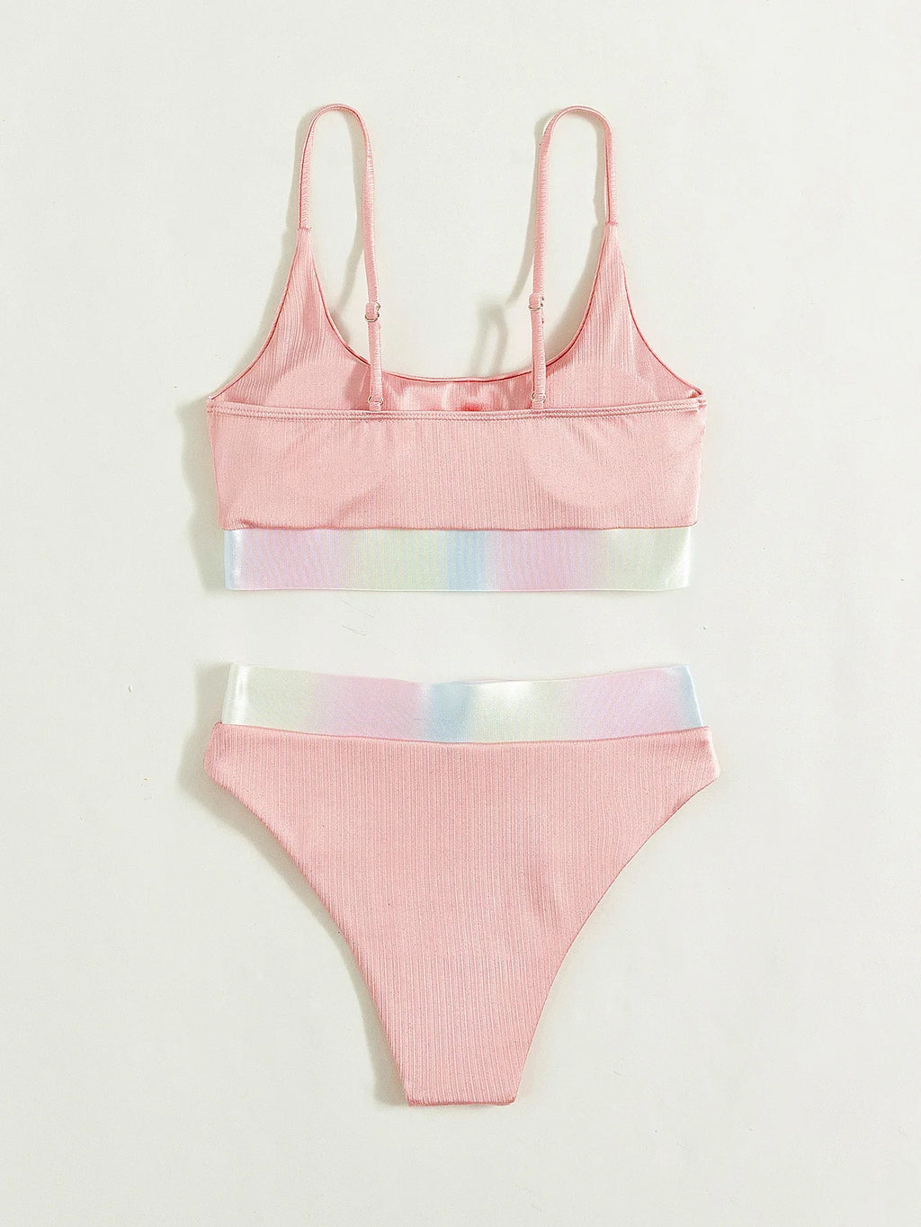 Shiny Pink Contrast Bikini Set