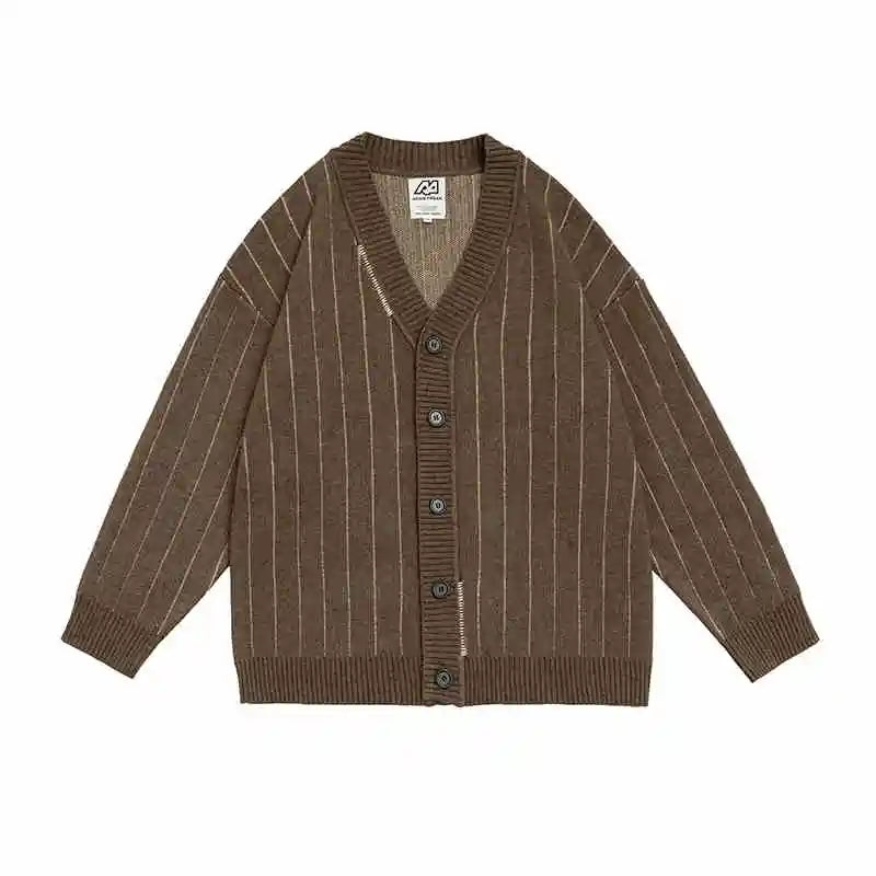 Neutral Striped Knitted Cardigan
