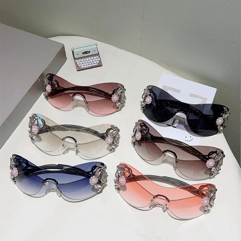 Rimless Sunglasses with Rhinestones
