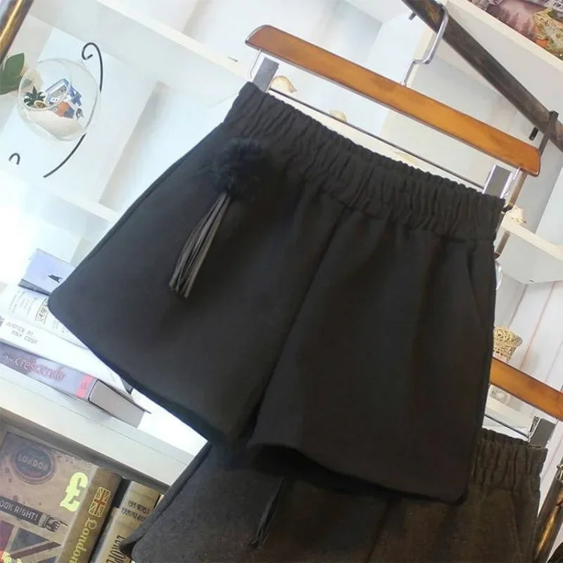 High Waist Woolen Shorts