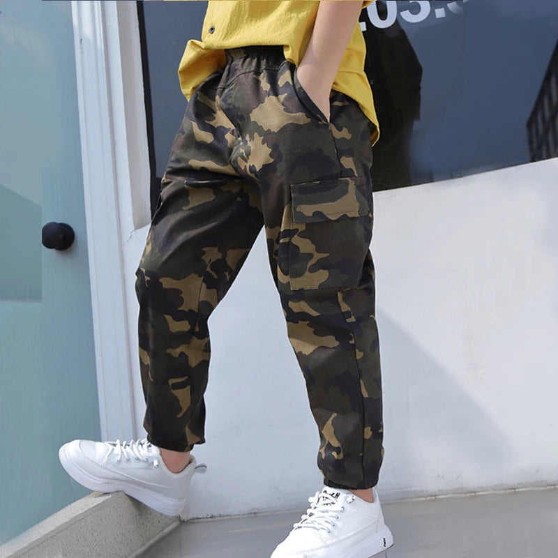 Kids Casual Trousers Camouflage Long Pants For Boy Spring Fall Children Cotton Military Clothing 6-14 Years Old