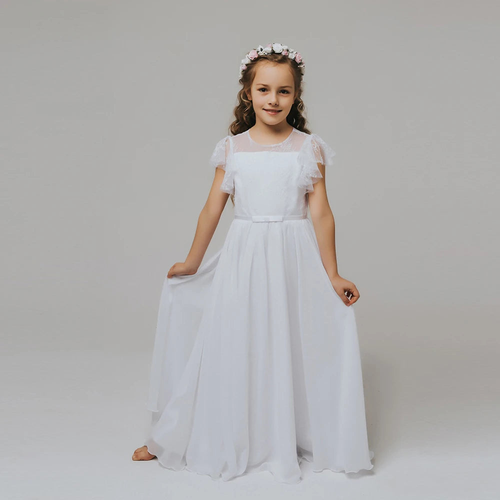 Long White Dresses for Kids Girls Princess Elegant Wedding Guest Children Bridesmaid Lace Dress Party Evening Gown 3 6 14 Years