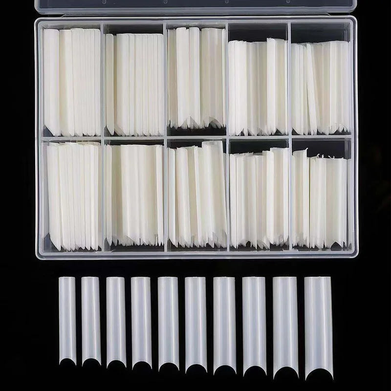 200/240pcs XXL Square Press On False Nail Tips C Curved Straight Acrylic Extra Long Clear Natural Fake Nails Tips Salon Tool