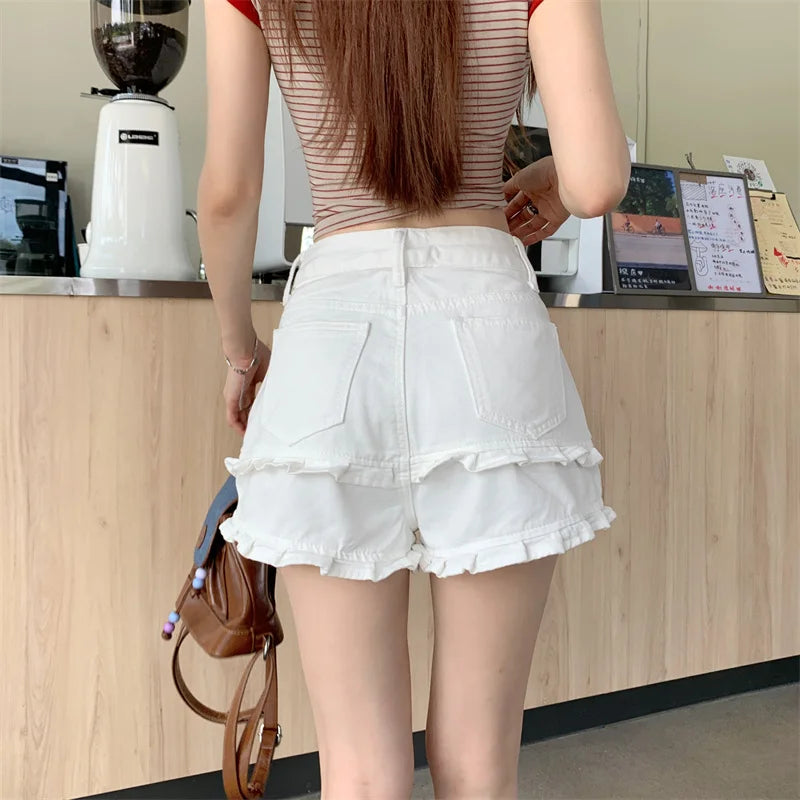 Double Ruffle Denim Shorts