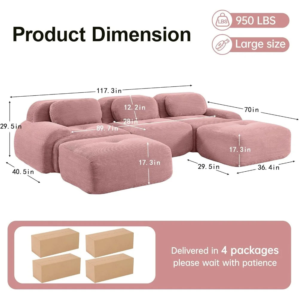 117.3" U-Shaped Cloud Couch Modular Sectional Sofa