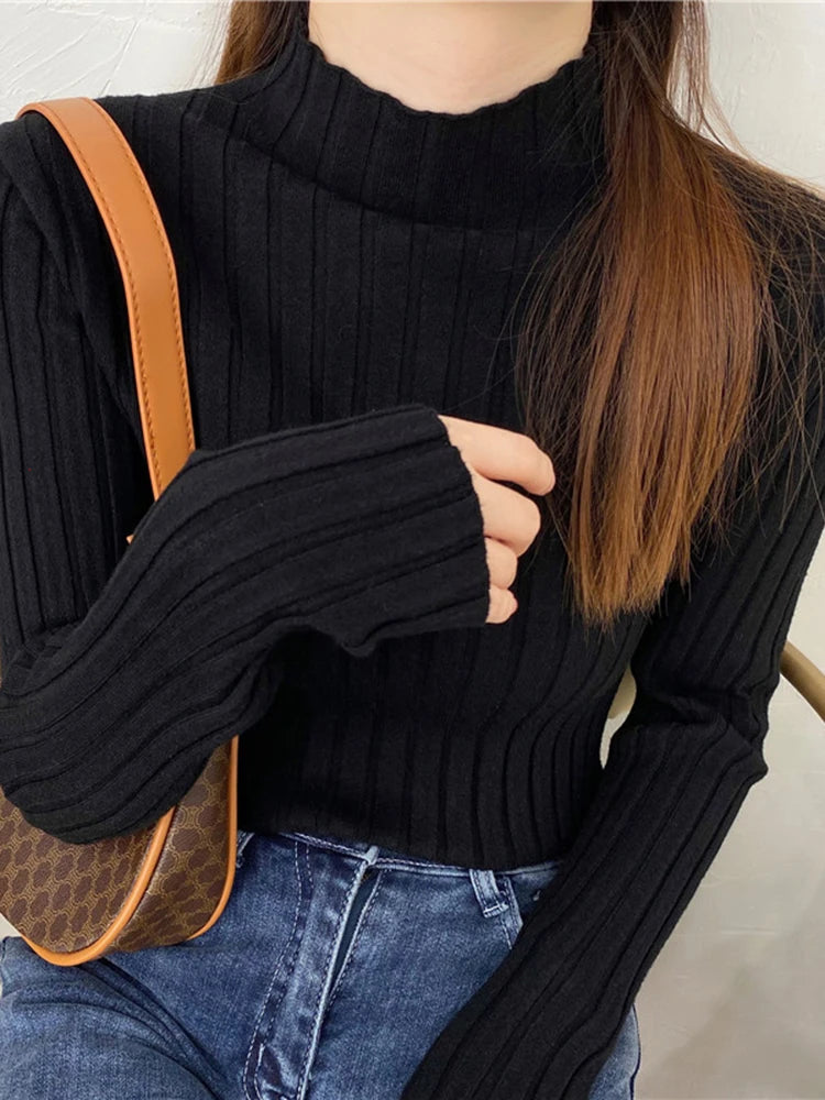 Knitted Ribbed Turtleneck Sweater