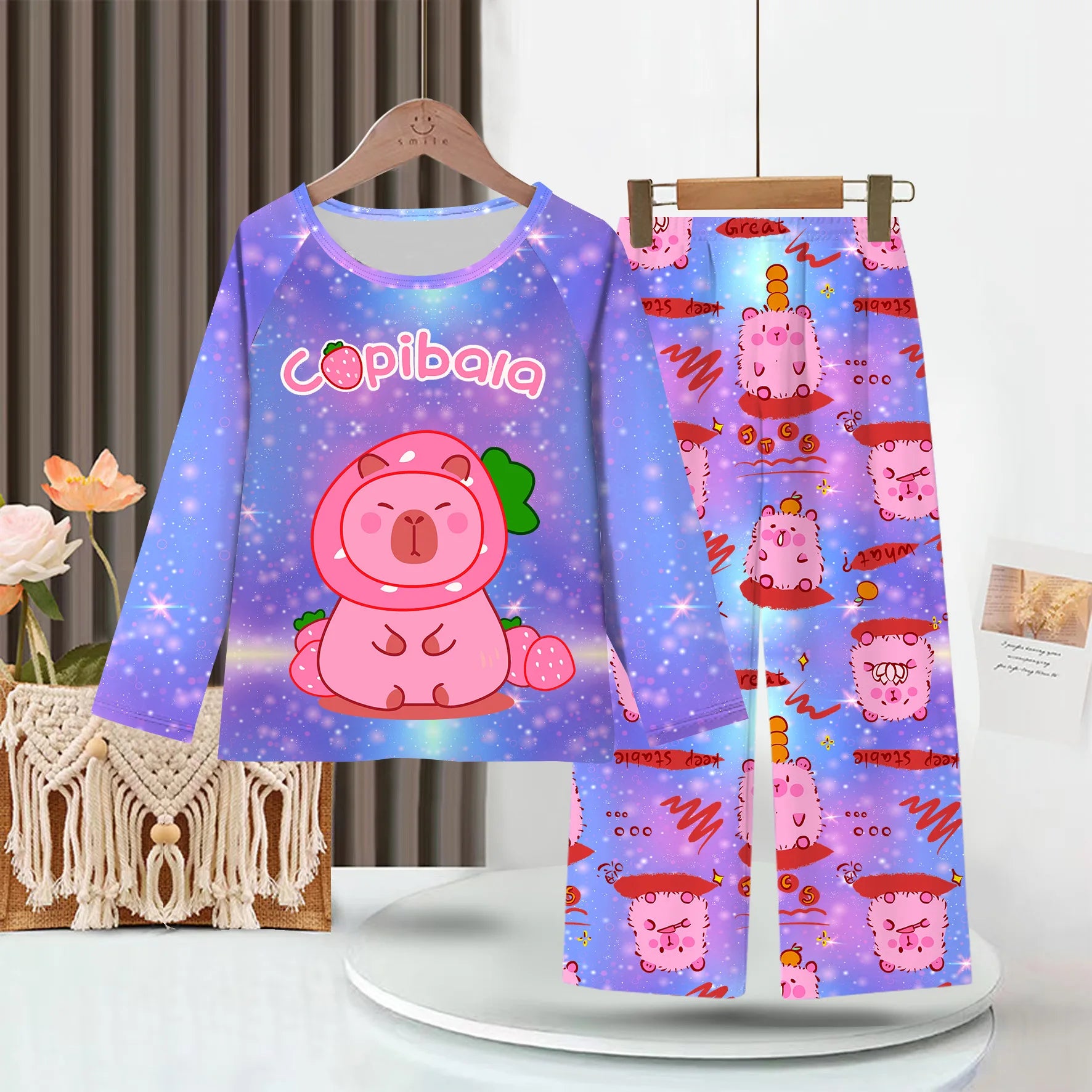 2PC/Set Boys Pajamas Sets Kids Pjs Toddler 3 to 4 5 6 7 8 9 10 11 12 Years Long Sleeve Capybara Funny Pijamas Children Clothing