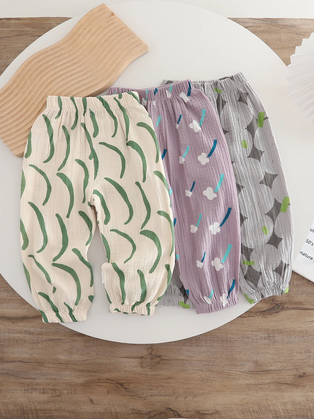 Kids Printed Mosquito-Repellent Pants Summer Boys Girls Pure Cotton Breathable Elastic Cuff Trousers for Baby Toddler Outdoor