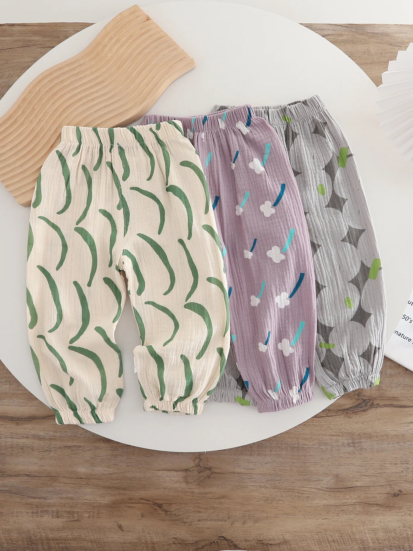 Kids Printed Mosquito-Repellent Pants Summer Boys Girls Pure Cotton Breathable Elastic Cuff Trousers for Baby Toddler Outdoor