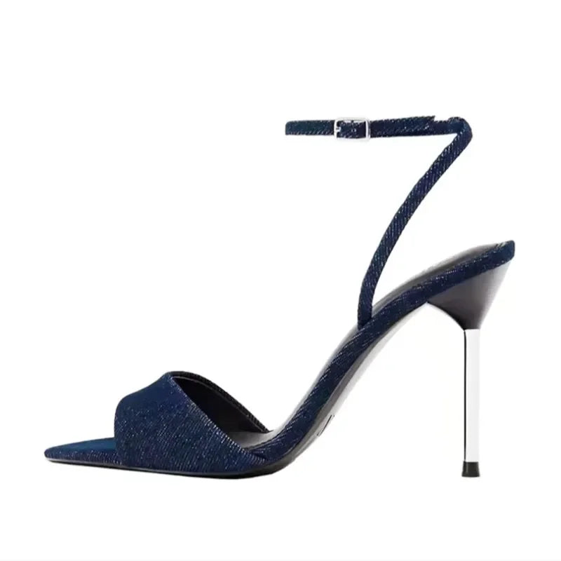 Denim Thin Heel Sandals