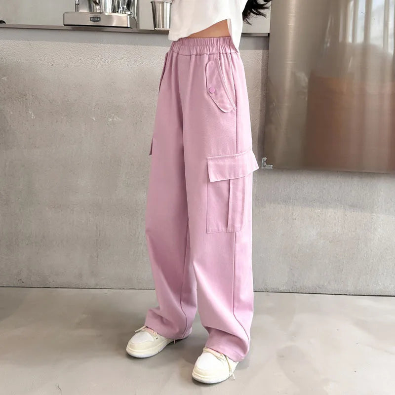 Girls Padded Cargo Pants Children Winter Fleece Trousers Kids Warm Casual Loose Clothes Teenager Autumn Fashion Wide-leg Pants