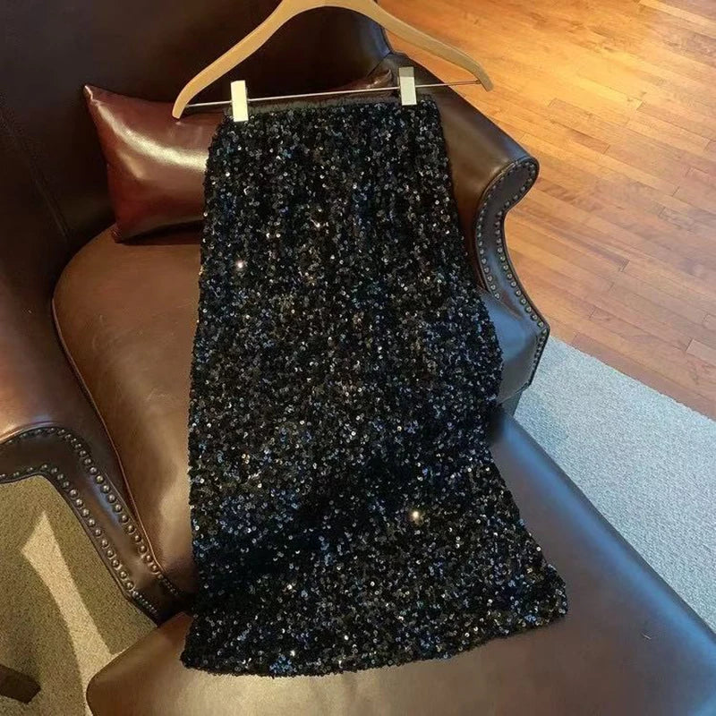 Sequin Decorate Midi Skirt