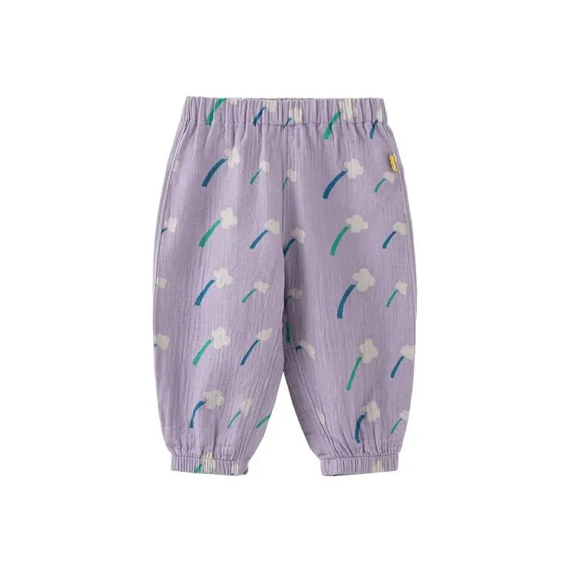 Kids Printed Mosquito-Repellent Pants Summer Boys Girls Pure Cotton Breathable Elastic Cuff Trousers for Baby Toddler Outdoor
