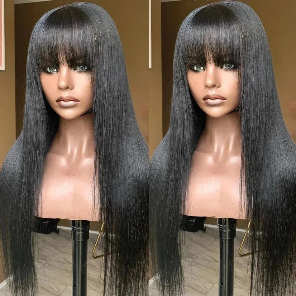 Silky Straight Human Hair Wigs With Bang