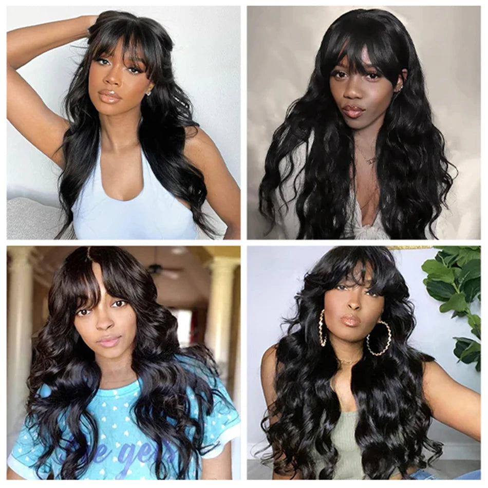 Body Wave Human Hair Wig With Bangs