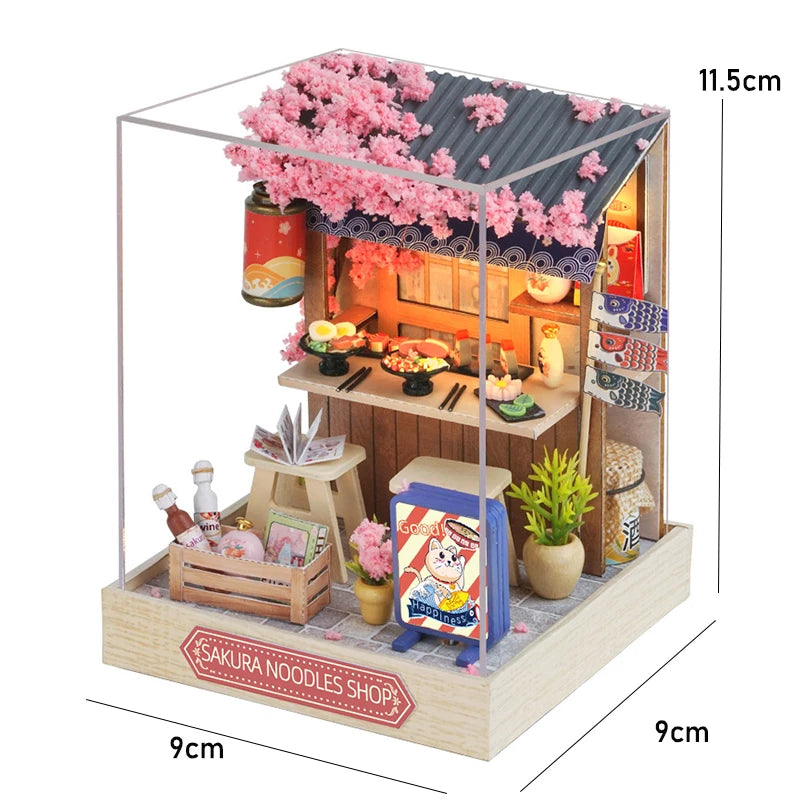 Wooden Miniature Doll House DIY Handmade Assembly Model Building Kit With Dust Cover