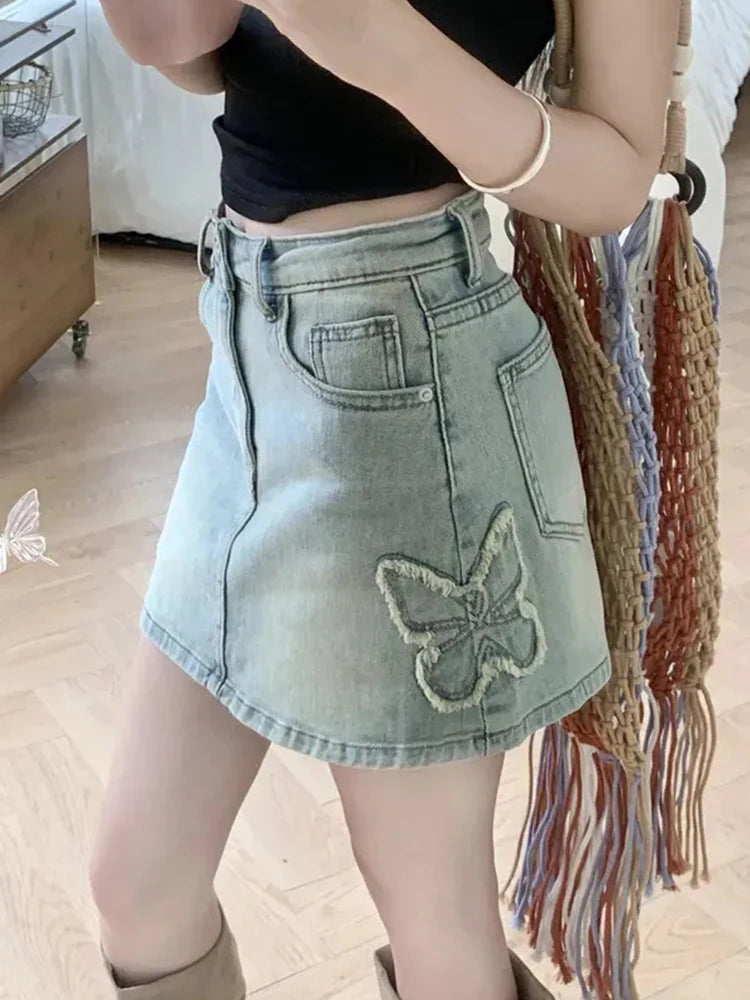 Vintage Butterfly Denim Skirt