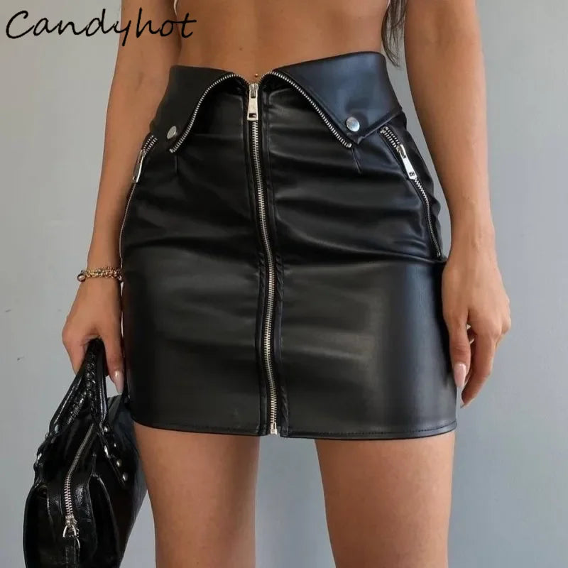 PU Leather Zipper Skirt