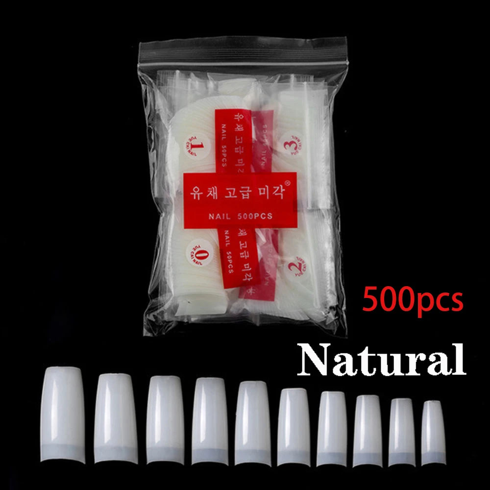 1Bag(600Pcs)Natural Stiletto Practice Nail Tips 10Size Half Cover Fake Acrylic Tip UV Gel Extension Press On Nails Manicure Tool