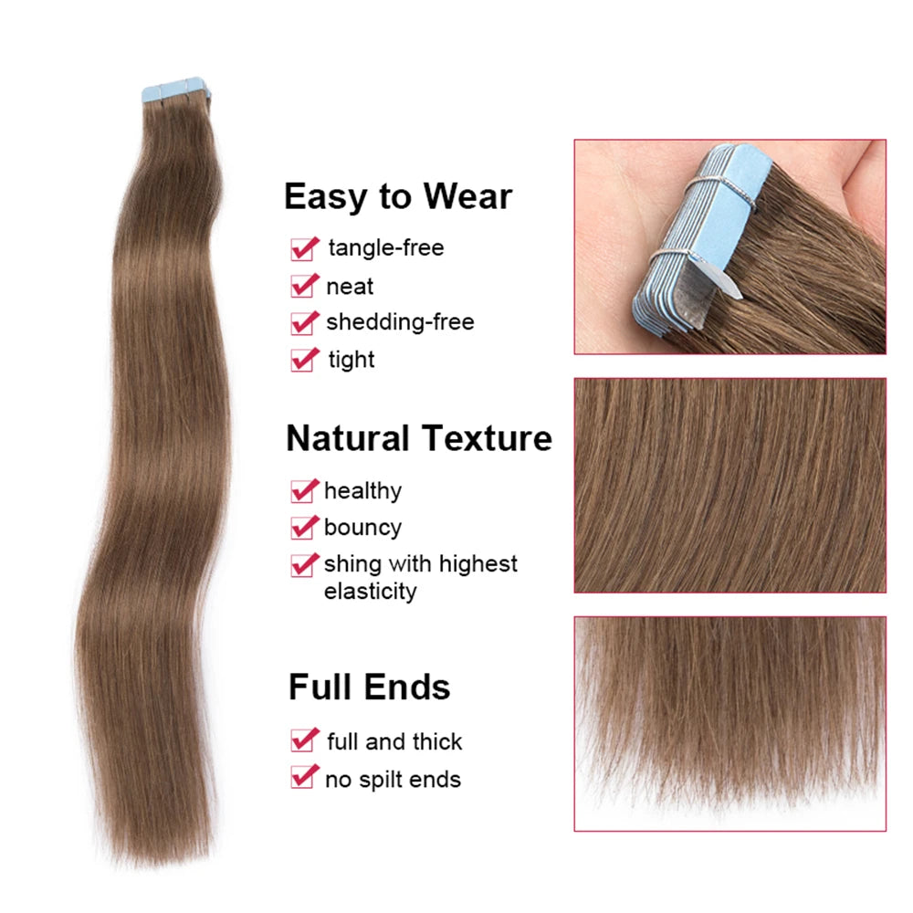 Straight Tape In Human Hair Extensions