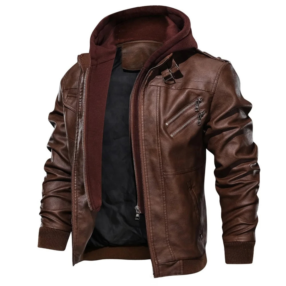Hooded PU Leather Jacket
