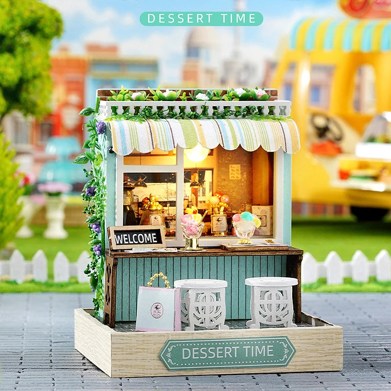 Wooden Miniature Doll House DIY Handmade Assembly Model Building Kit With Dust Cover