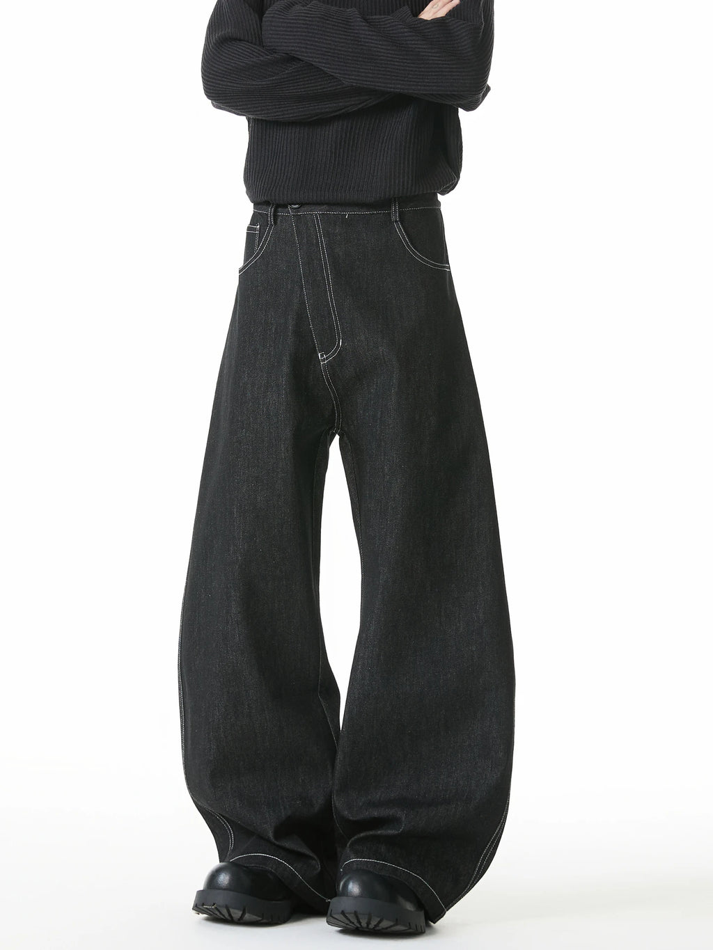 Denim Wide Leg Curved Knife Jeans