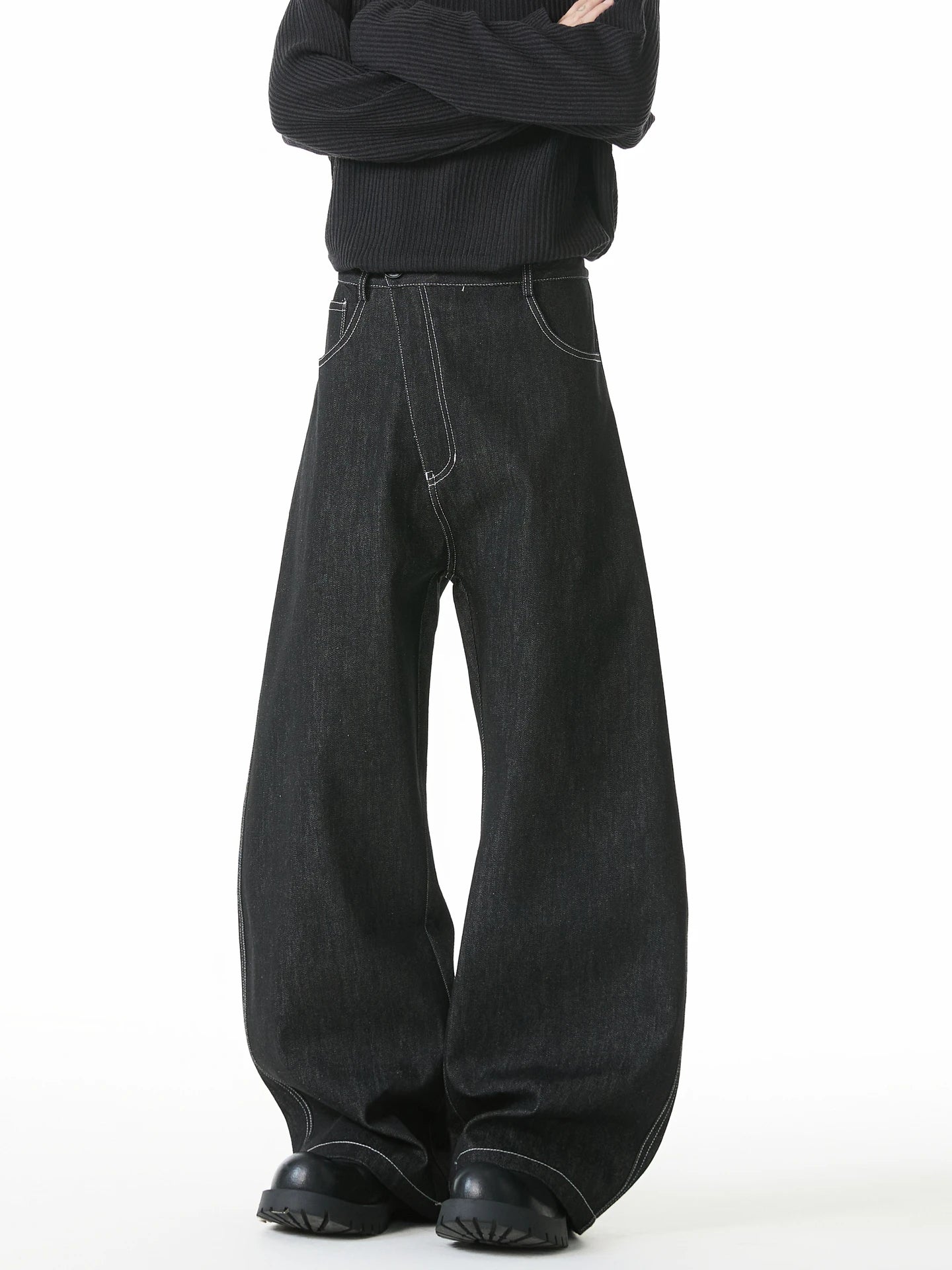 Denim Wide Leg Curved Knife Jeans