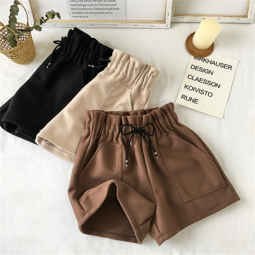 Retro High Waist Woolen Shorts