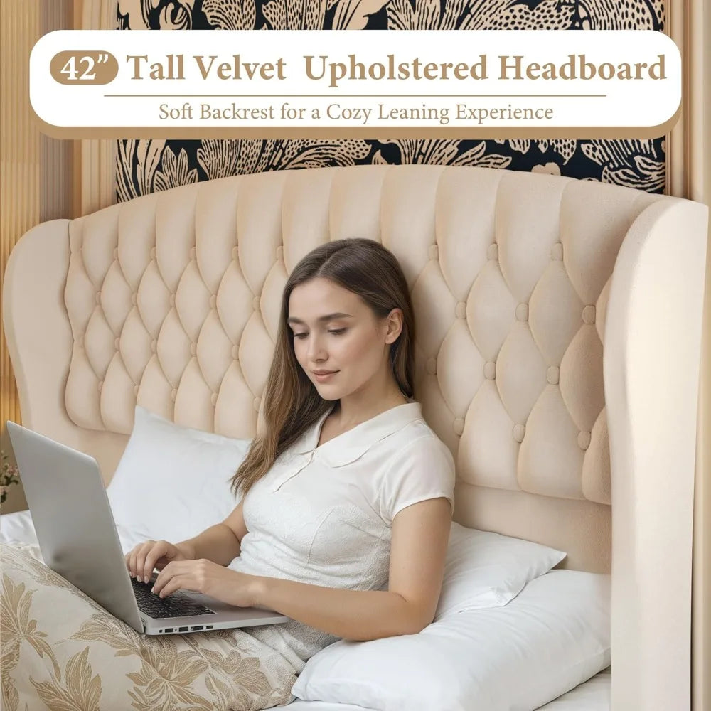 42" Velvet Upholstered Sleigh Bed