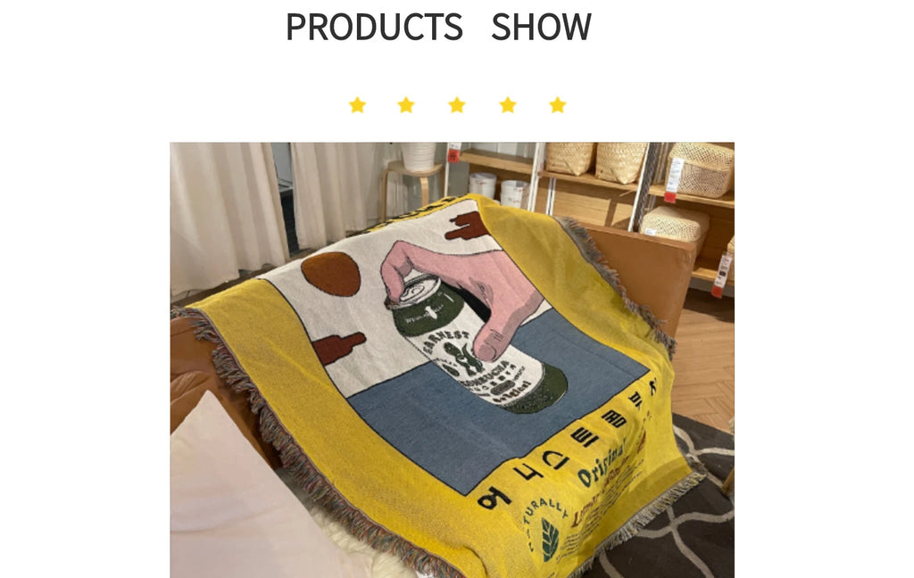 Ins Kombucha Illustration Cartoon Throw Blanket