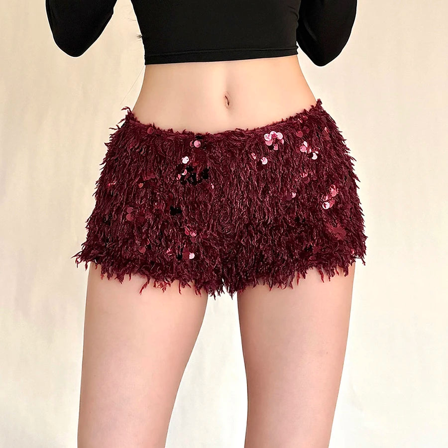 Furry Tassel Mini Shorts