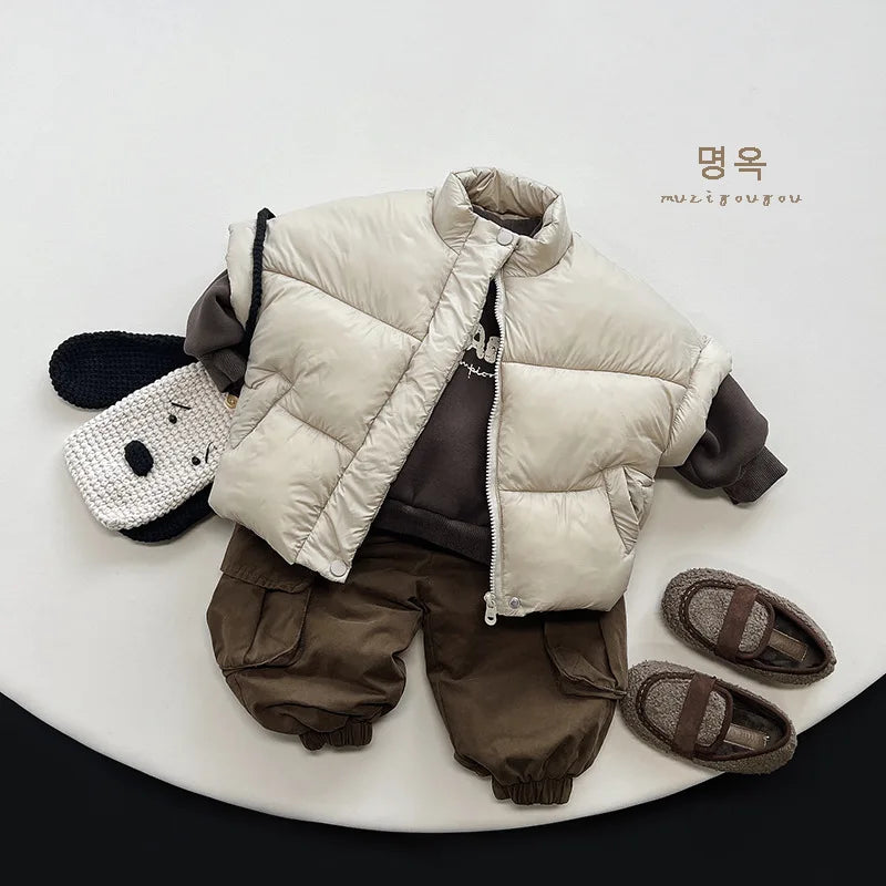 Winter New Children Loose Trousers Plus Velvet Thicken Baby Boy Girls Solid Casual Pants Fashion Kids Fleece Warm Cargo Pants