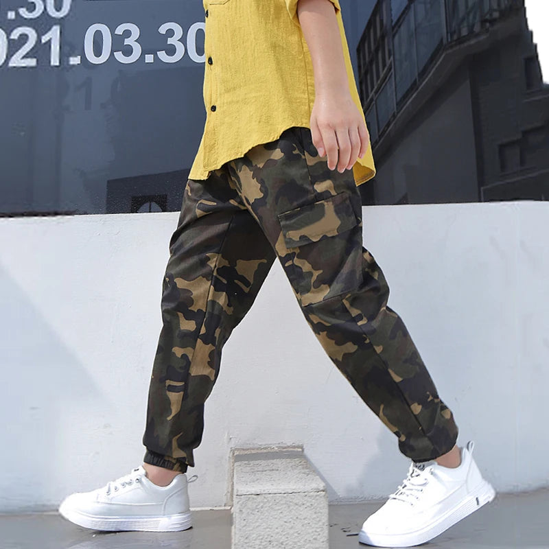 Kids Casual Trousers Camouflage Long Pants For Boy Spring Fall Children Cotton Military Clothing 6-14 Years Old