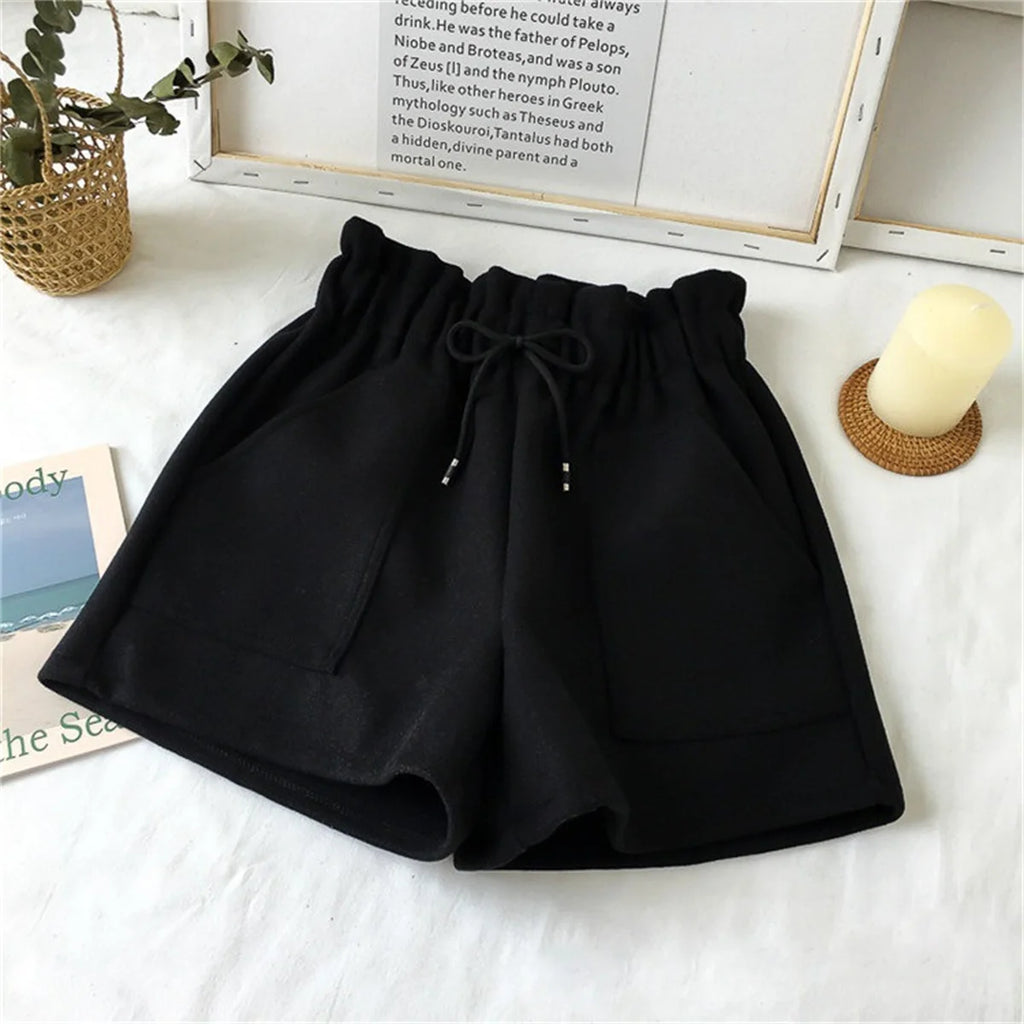 Retro High Waist Woolen Shorts