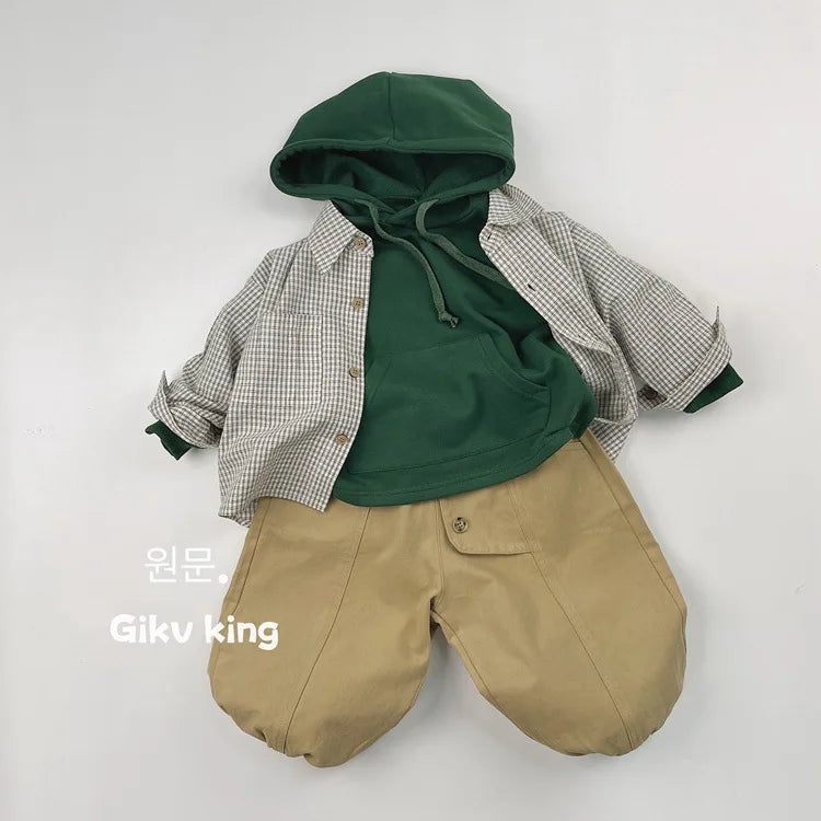 2025 Spring New Children Long Sleeve Lapel Plaid Shirts Infant Boys Vintage Casual Coat Toddler Girls Pocket Tops Kids Clothes