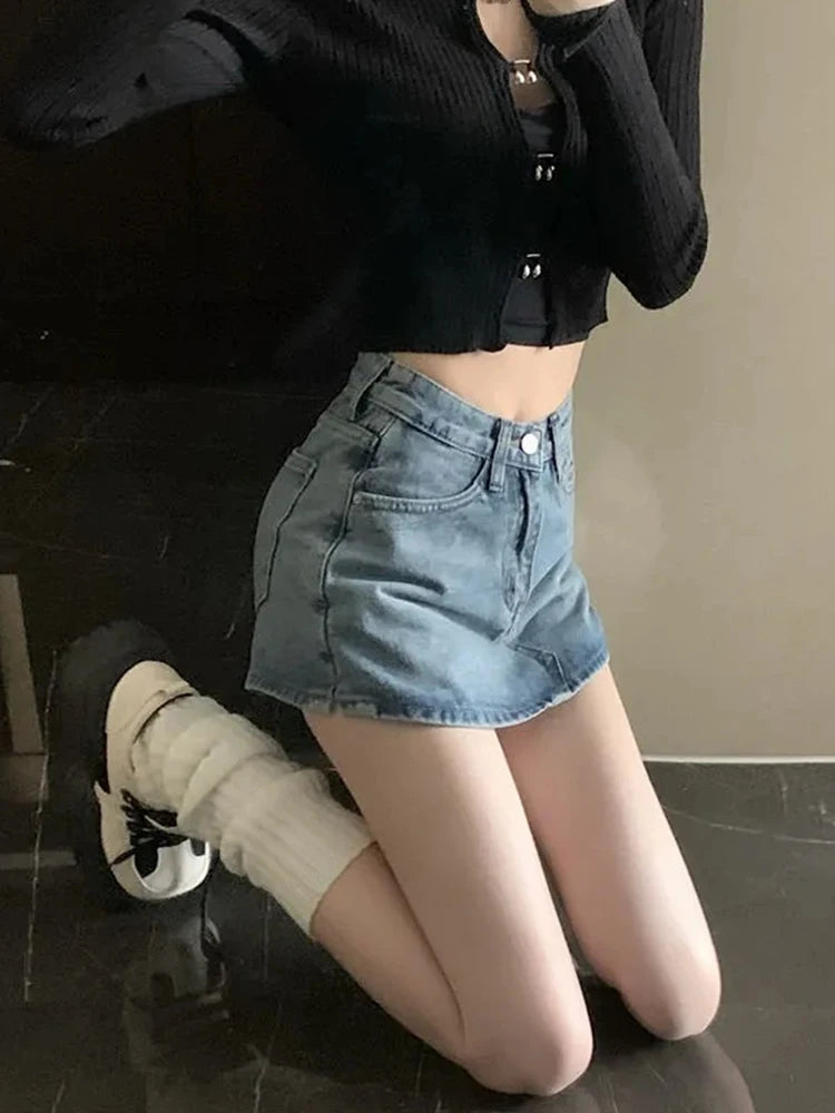 High-Waisted Denim Short Skirt