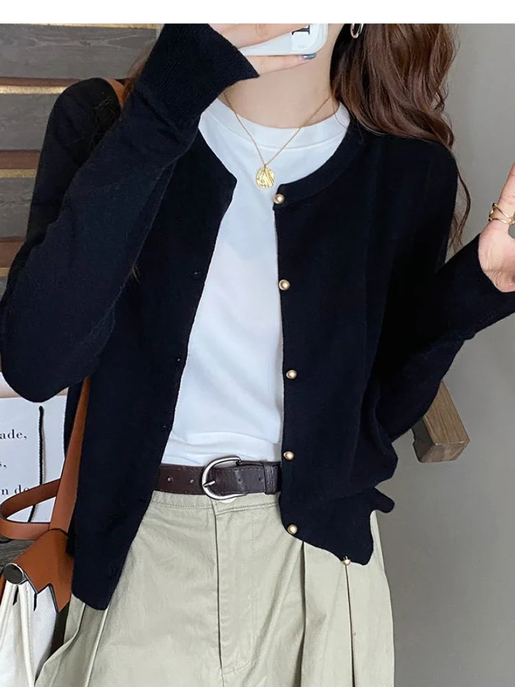 Solid Color Knitted Cardigan