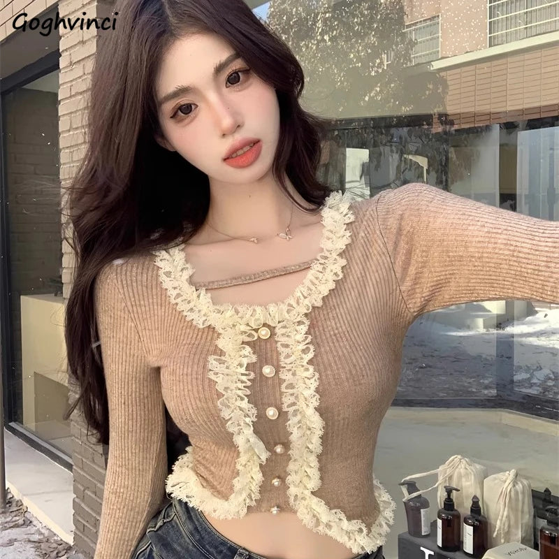 Square Collar Lace Basic Crop Top