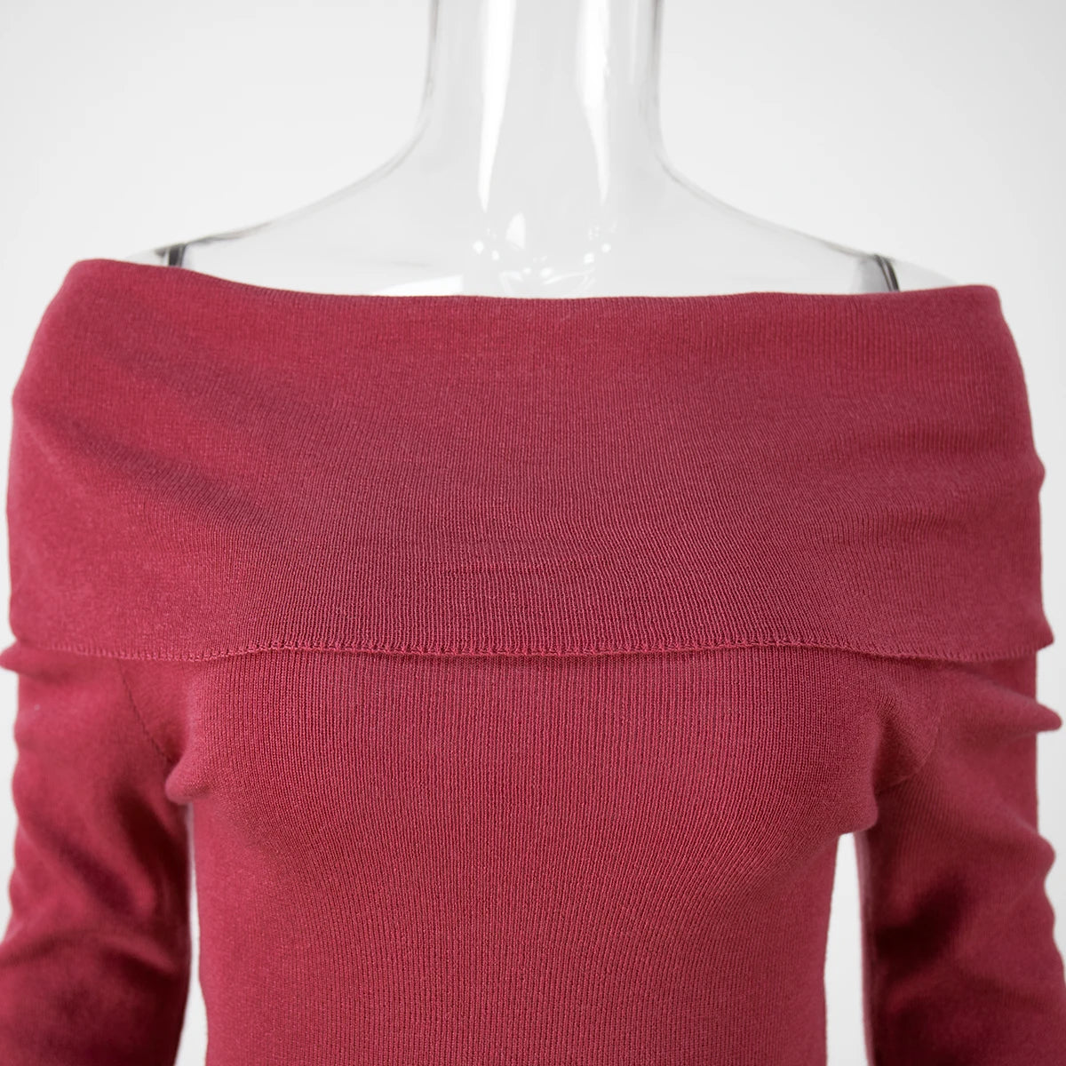 Women Knitted Wool T-shirt Slim Fit Long Sleeve Autumn Winter Chic Off Shoulder Basic Sweater Streetwear Pullovers