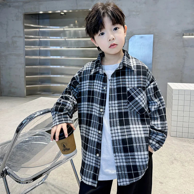 Classic Design Boys Girl Long Sleeve Plaid Shirt Clothes Teenage Kids School Shirts Blouse Children Casual Spring Autumn Clothes