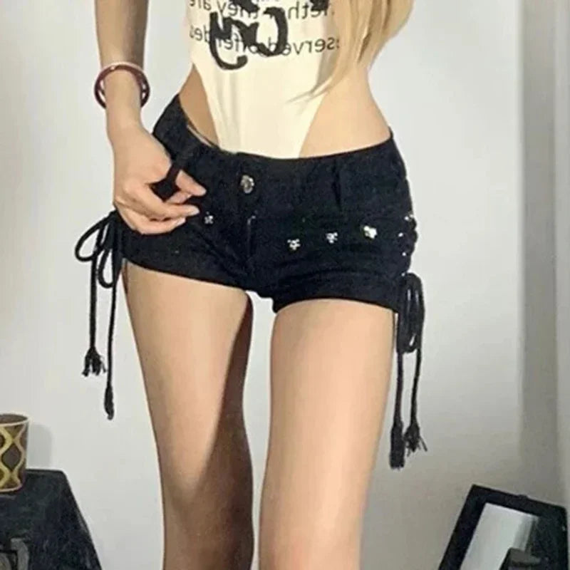 Retro Black Denim Shorts