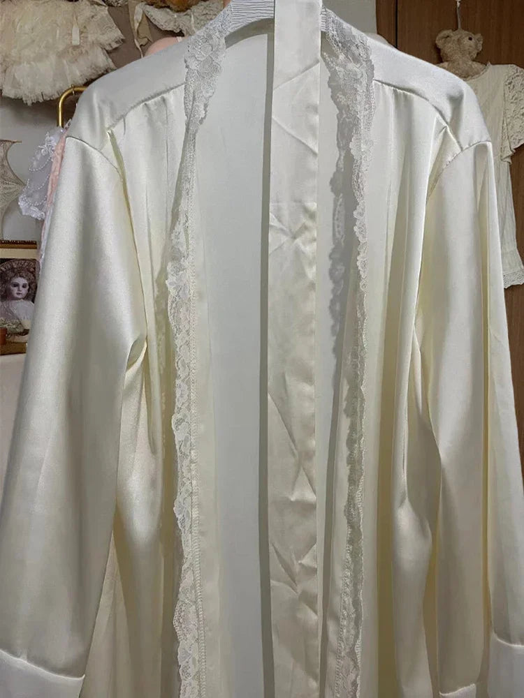 2022 Autumn Silk Sexy Strap Dress Women Casual Korean Elegant Long Split Dress Patchwork Lace Dress Women Fashion Elegant V Neck