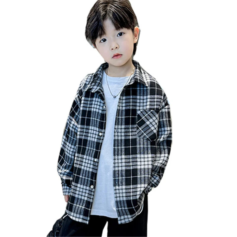 Classic Design Boys Girl Long Sleeve Plaid Shirt Clothes Teenage Kids School Shirts Blouse Children Casual Spring Autumn Clothes