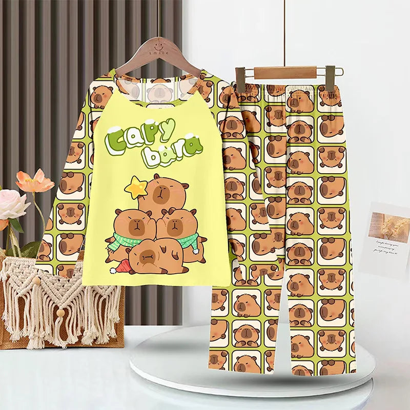 2PC/Set Boys Pajamas Sets Kids Pjs Toddler 3 to 4 5 6 7 8 9 10 11 12 Years Long Sleeve Capybara Funny Pijamas Children Clothing