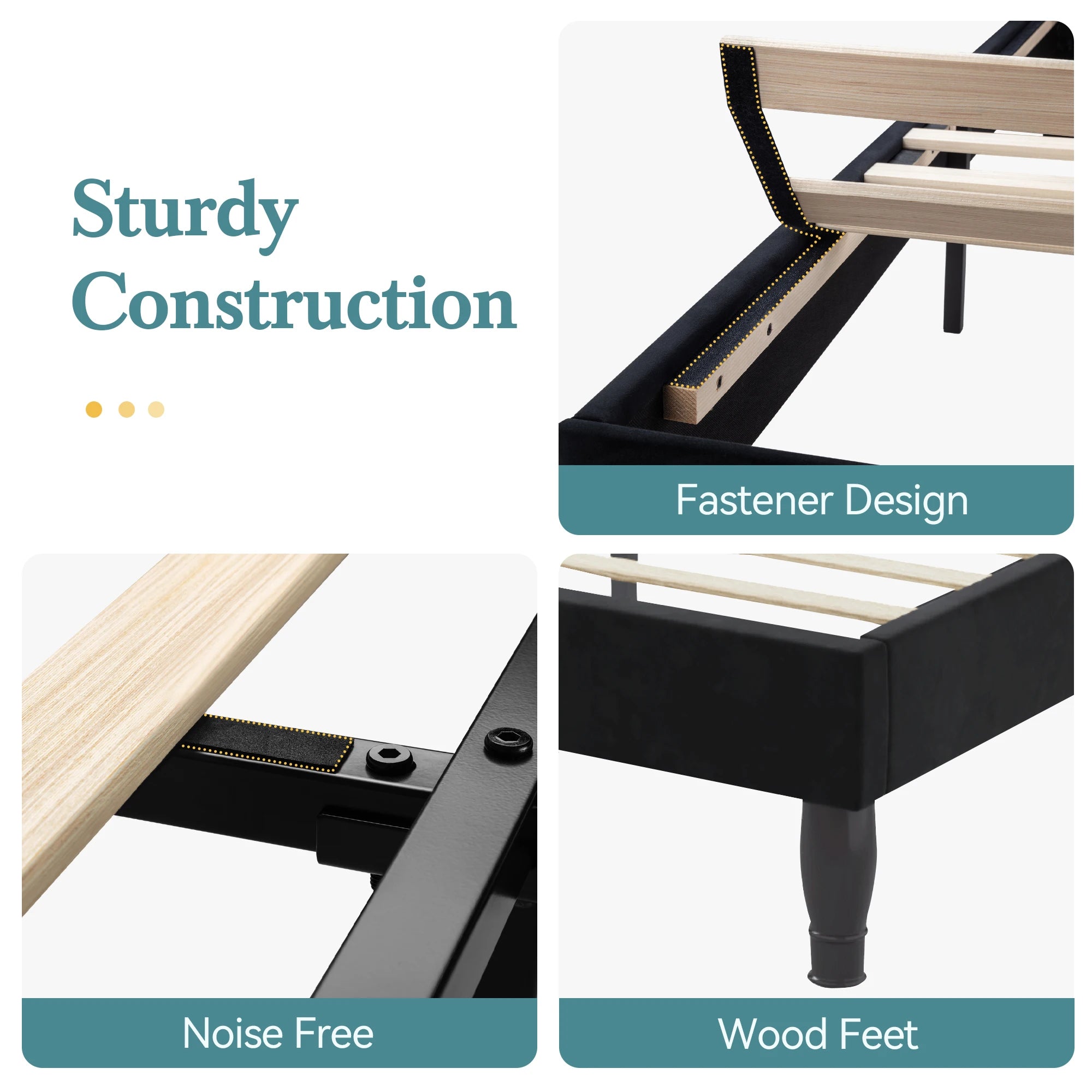 Bed Frame with Adjustable Velvet Tiara Headboard