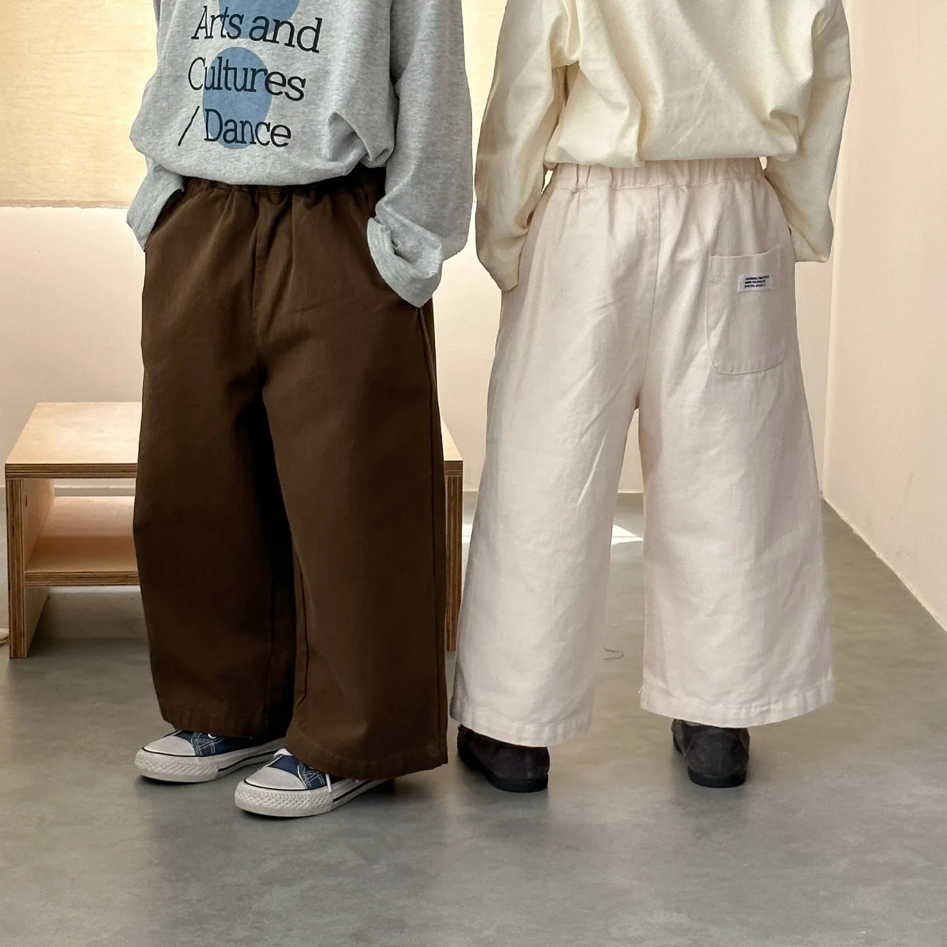 Autumn New Kids Wide Leg Pants 2-10Y  Cotton Loose Solid Color Fall Casual Baggy Trousers with Pocket Korean Children Clothes