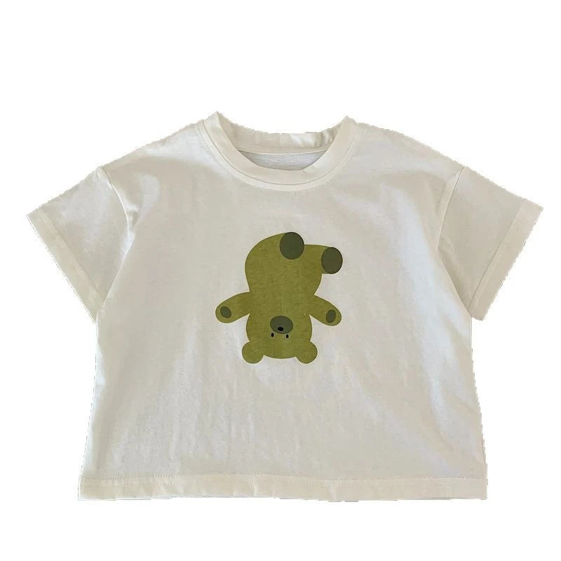 Summer Clothing Baby Boys Cartoon Printed T-shirt Round Collar Loose Casual Tshirts Children Clothes Short Sleeve Tees Tops