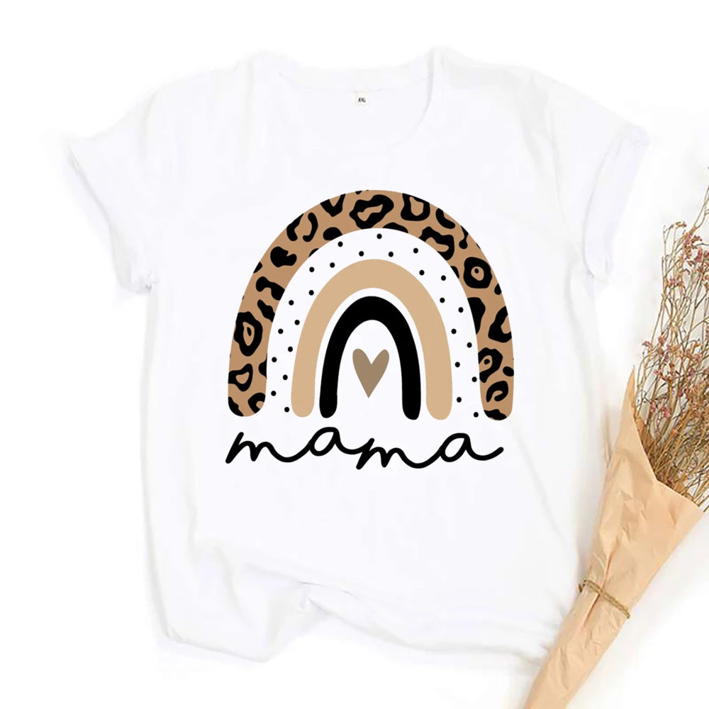 Mama Mimi Leopard Heart Print Family Matching Clothes Mother & Daughter Short Sleeve Outfit Shirt Fashion Mom Girl T-shirt Tops
